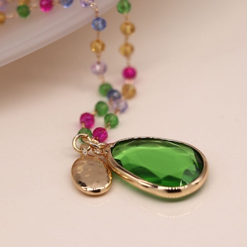 Golden Mixed Bead & Vibrant Green Drop Necklace by Peace of Mind